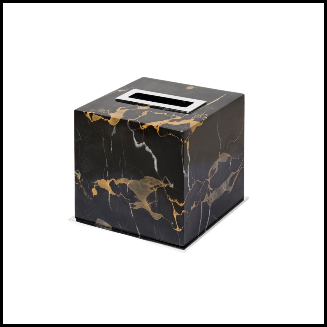 Giobagnara, Positano Black Portoro Marble Bathroom set, Square tissue holder