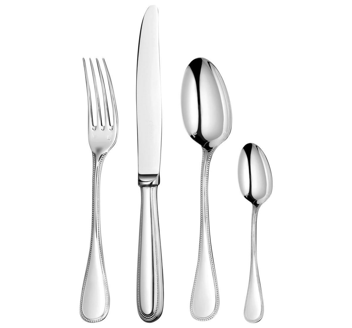 Christofle, Perles cutlery, stainless steel, Flatware set for 12 people (48 pieces)