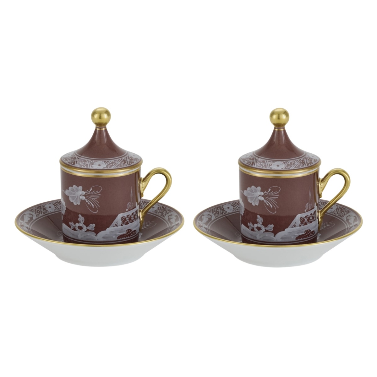 Ginori 1735, Oriente Italiano Castagna & Meringa, Coffee set for 2, castagna