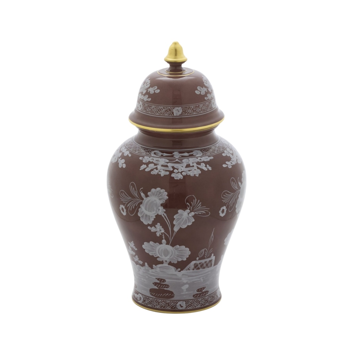 Ginori 1735, Oriente Italiano Castagna & Meringa, Potiche vase large, castagna