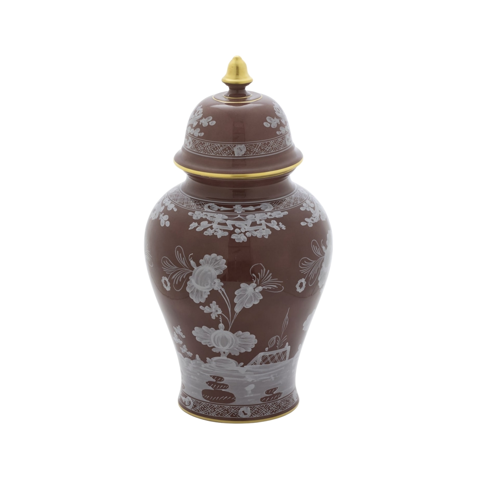 Ginori 1735, Oriente Italiano Castagna & Meringa, Potiche vase large, castagna