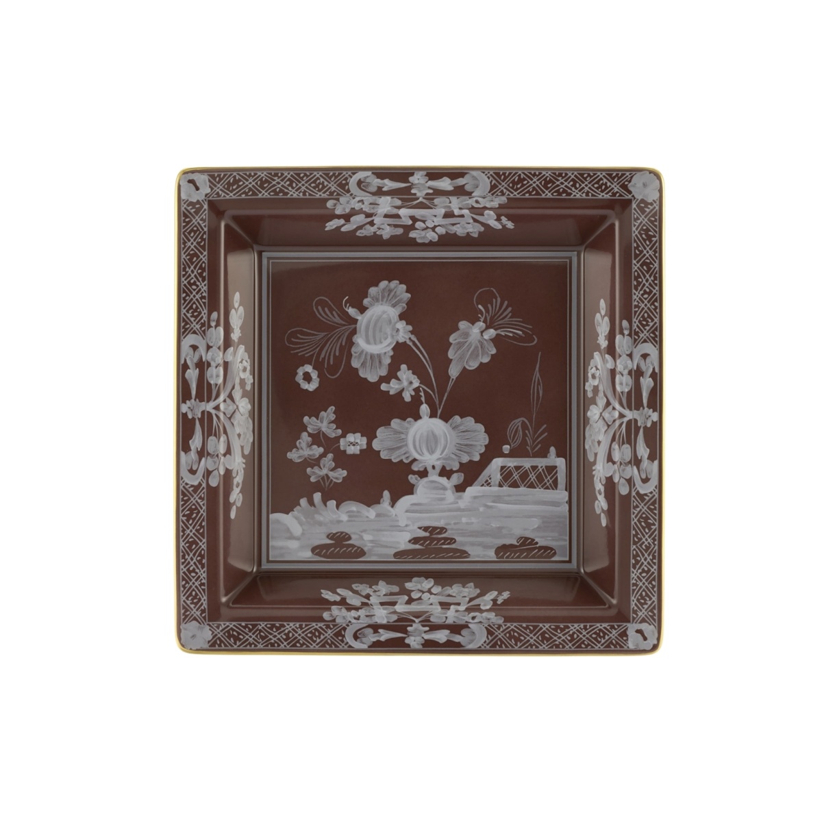 Ginori 1735, Oriente Italiano Castagna & Meringa, Square change tray large, castagna