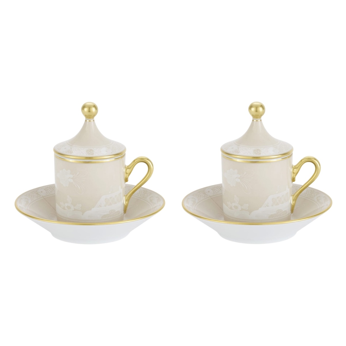 Ginori 1735, Oriente Italiano Castagna & Meringa, Coffee set for 2, meringa