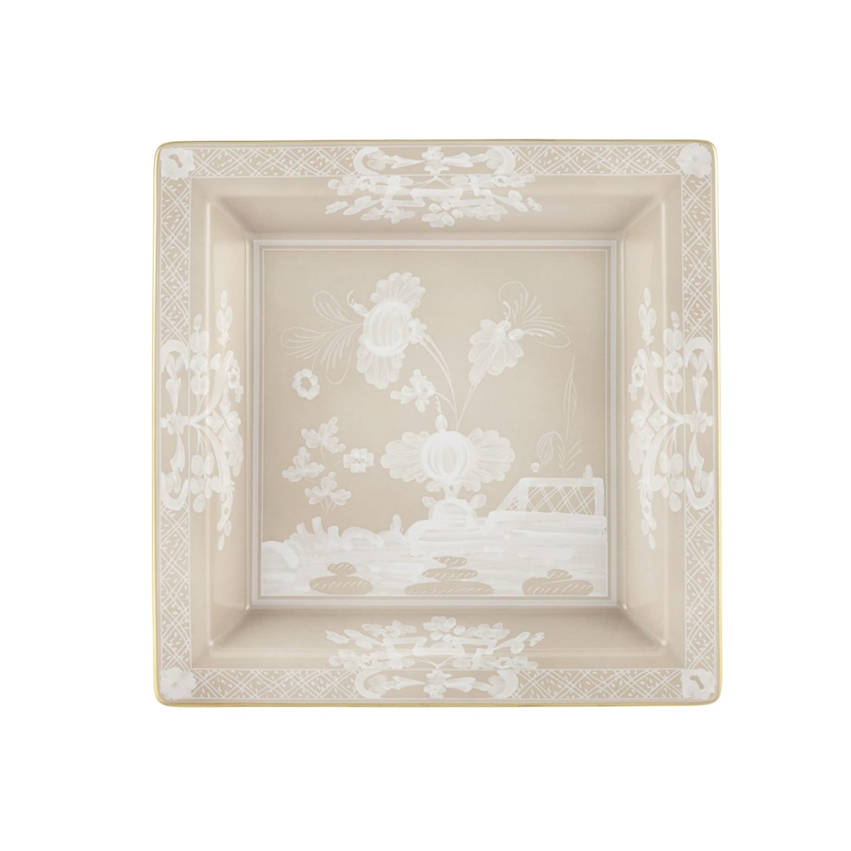 Ginori 1735, Oriente Italiano Castagna & Meringa, Square change tray large, meringa