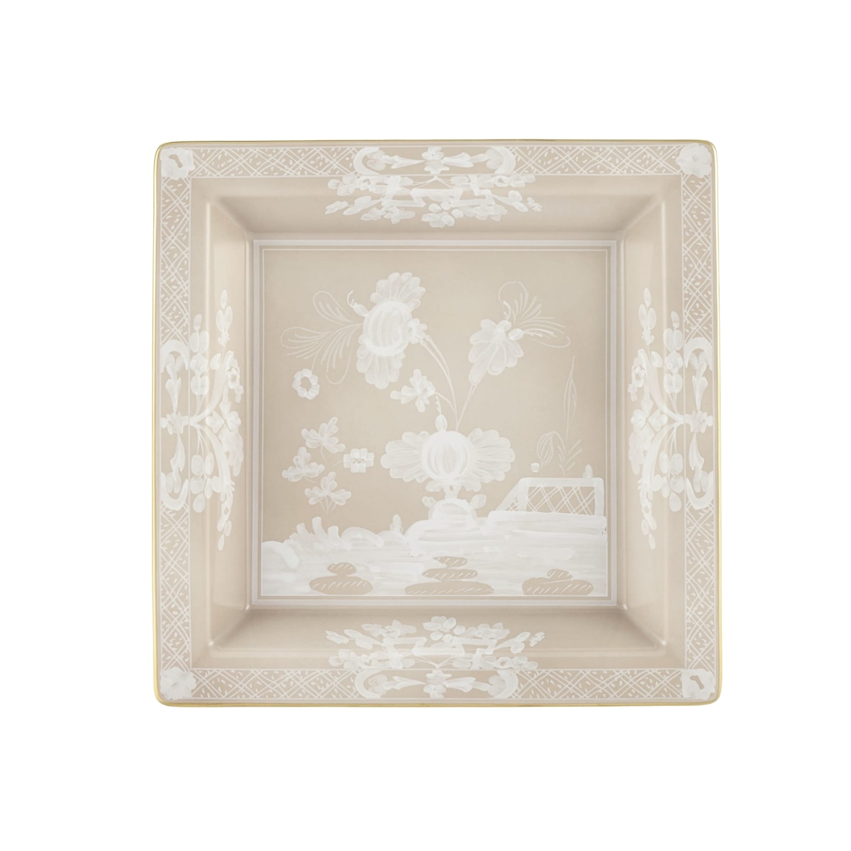 Ginori 1735, Oriente Italiano Castagna & Meringa, Square change tray large, meringa