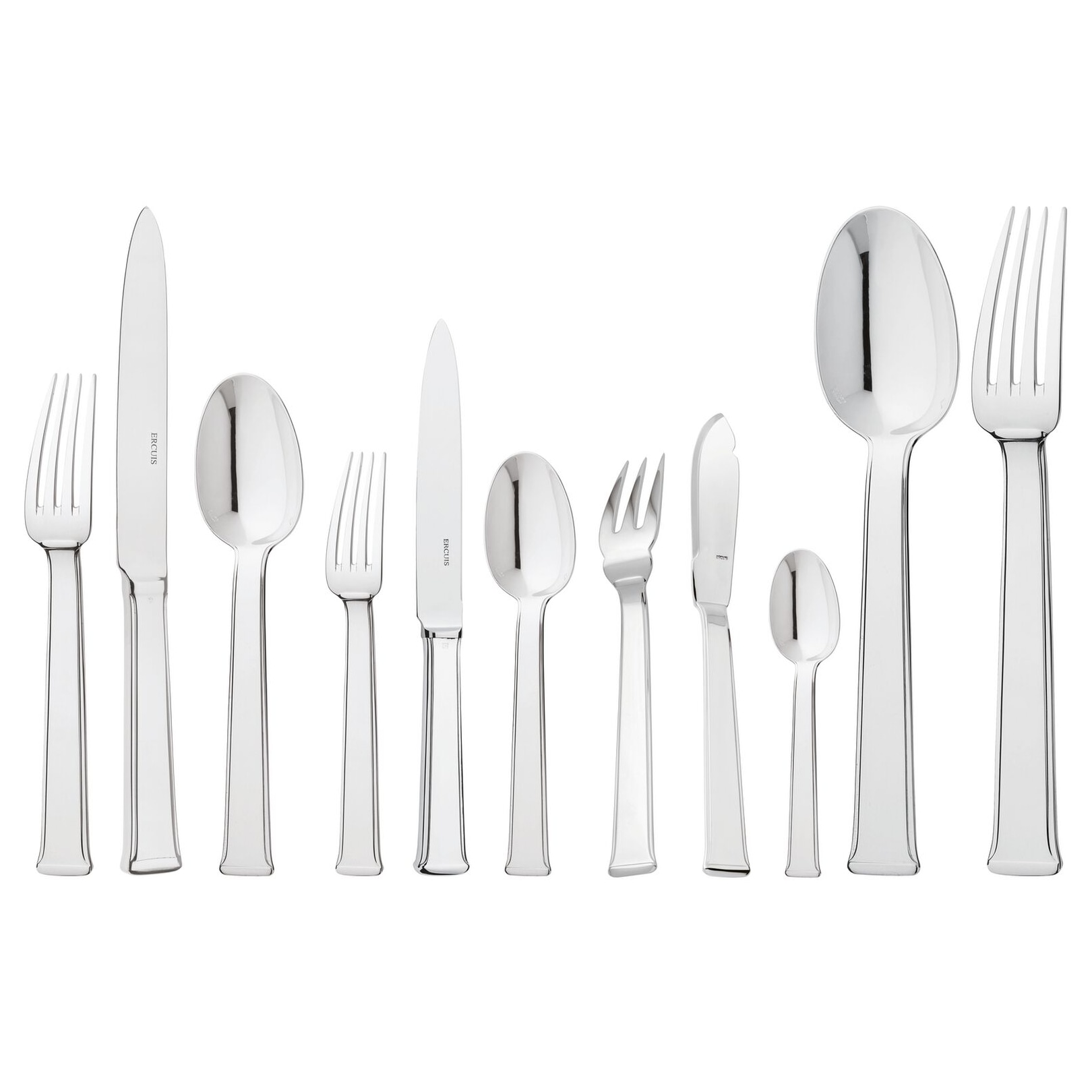 Ercuis, Séquoia, stainless steel, Flatware set for 12 people (110 pieces) with chest