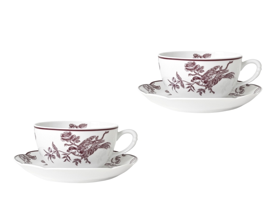 Bernardaud, Albertine prune, Set of 2 tea cups and saucers