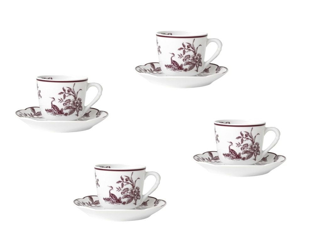 Bernardaud, Albertine prune, Set of 4 coffee cups and saucers