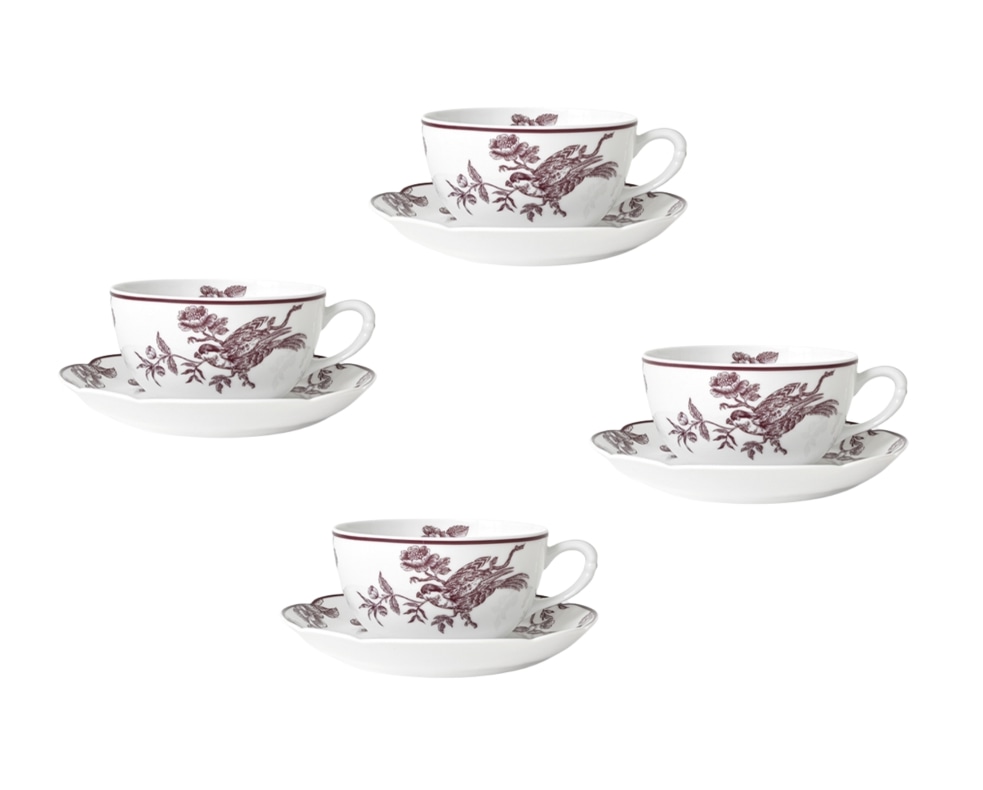 Bernardaud, Albertine prune, Set of 4 tea cups and saucers