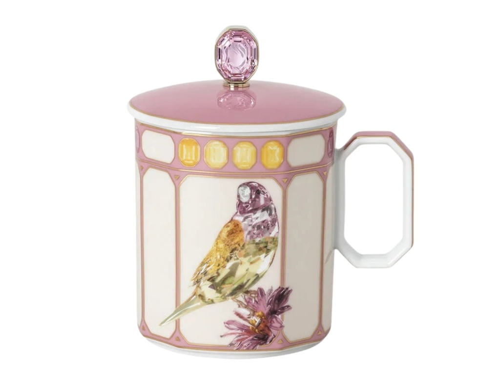 Rosenthal, Swarovski Idyllia, Mug with lid, finch pink