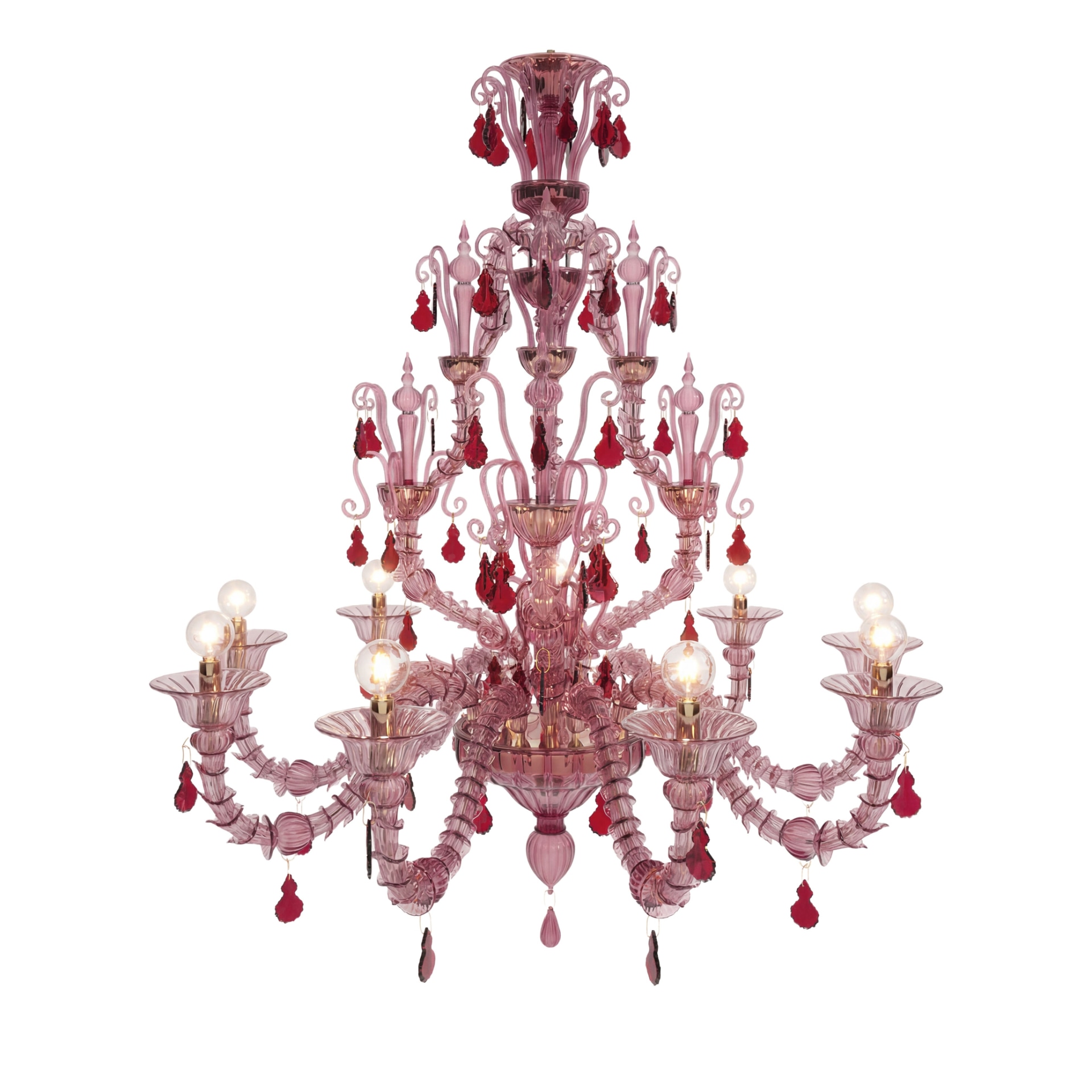 Venini, Art Light, Diamantei chandelier, amethyst and red