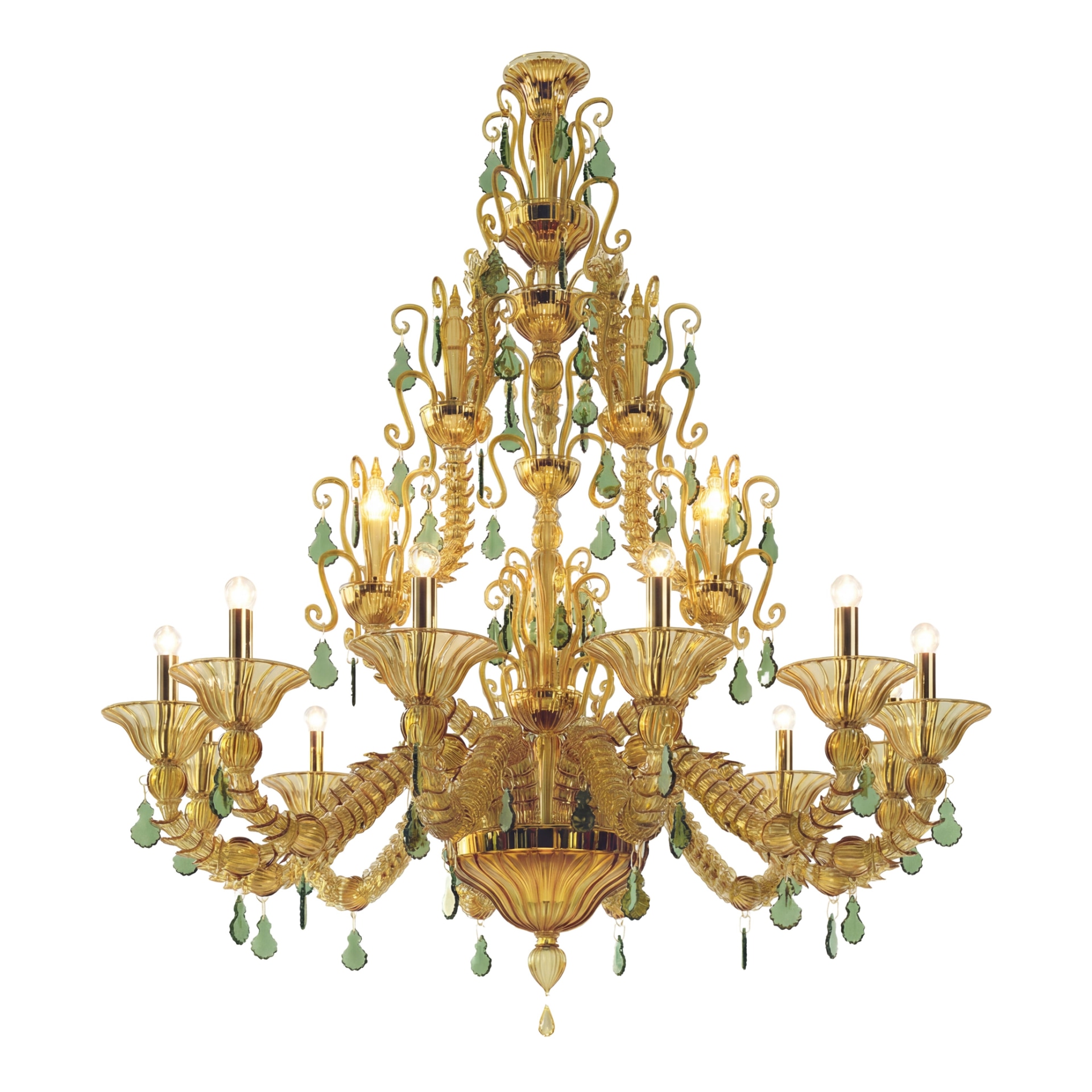 Venini, Art Light, Diamantei chandelier, yellow and green