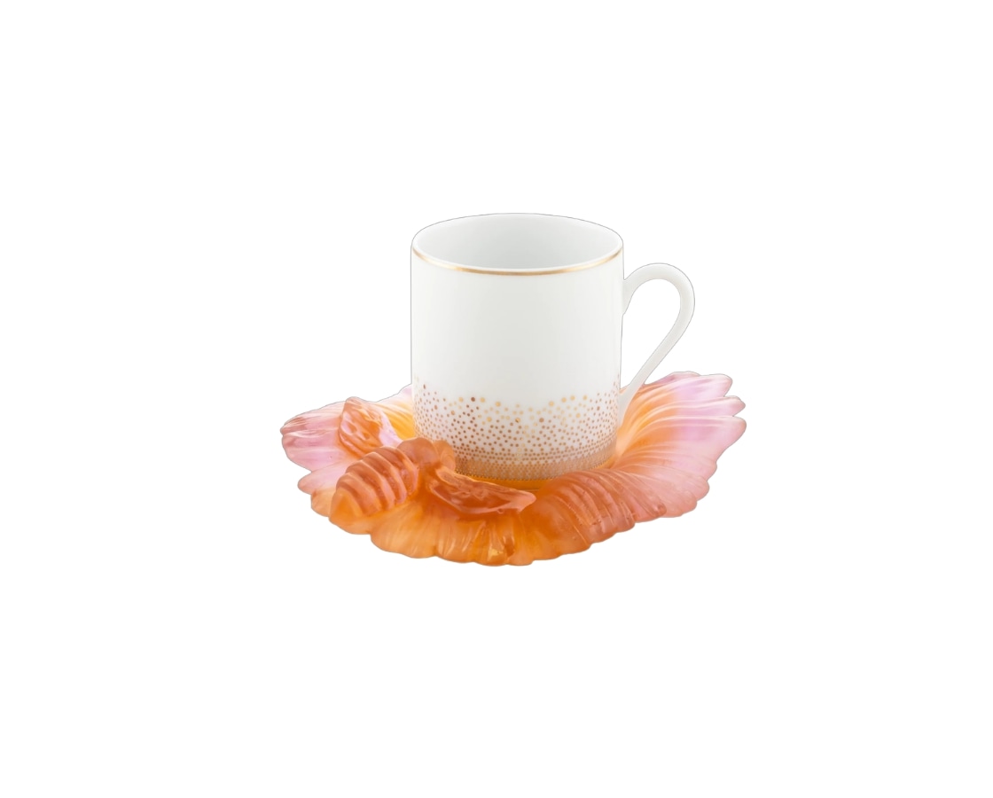 Daum, Or d'Abeille Tableware, Set of 2 coffee cups and crystal saucers