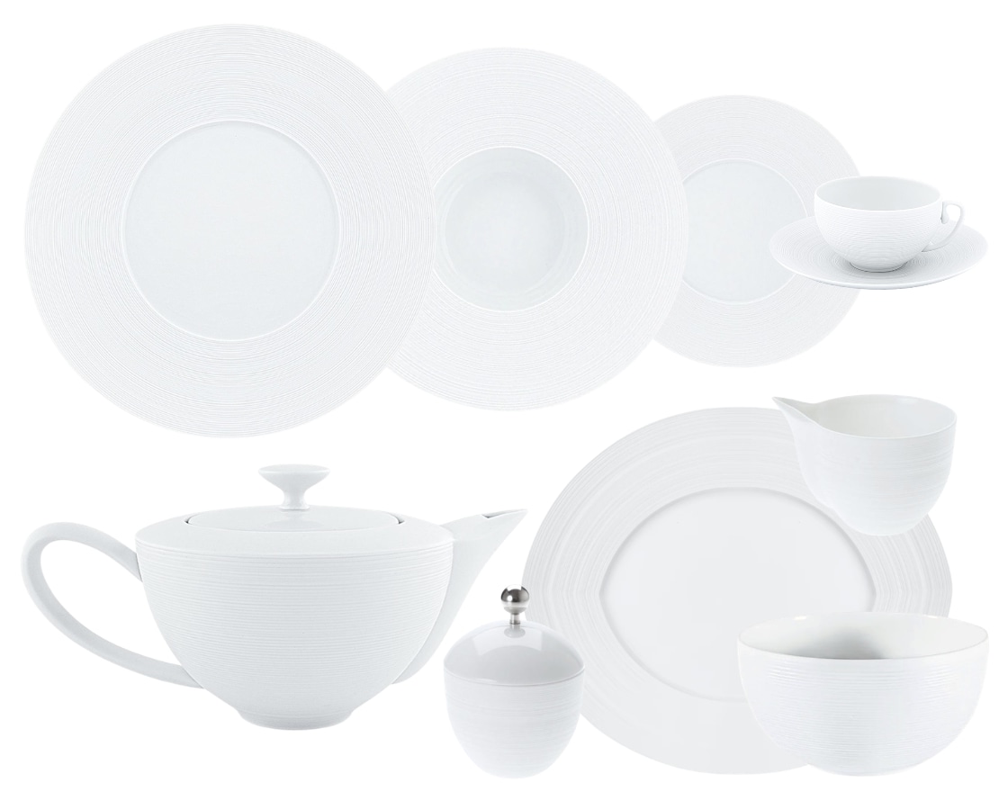 J.L Coquet, Hémisphère White Satin, Essential set for 6 persons