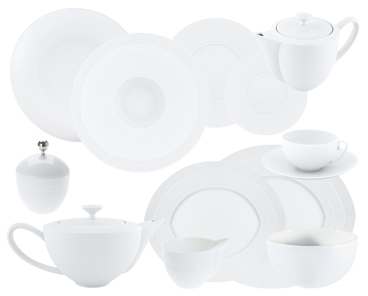 J.L Coquet, Hémisphère White Satin, Grand dining set for 8 persons