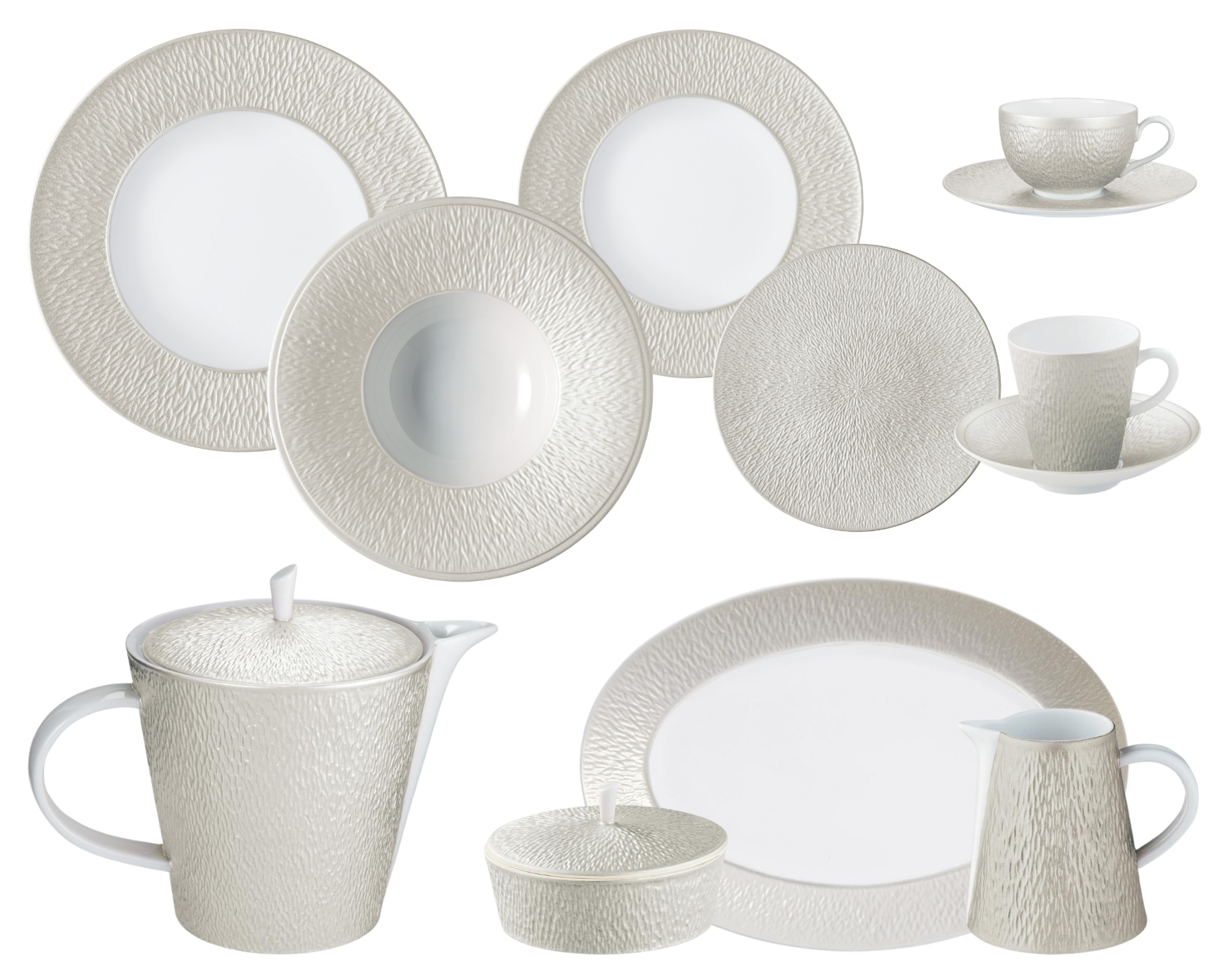Raynaud, Minéral irisé Pearl Grey, Essential set for 6 persons
