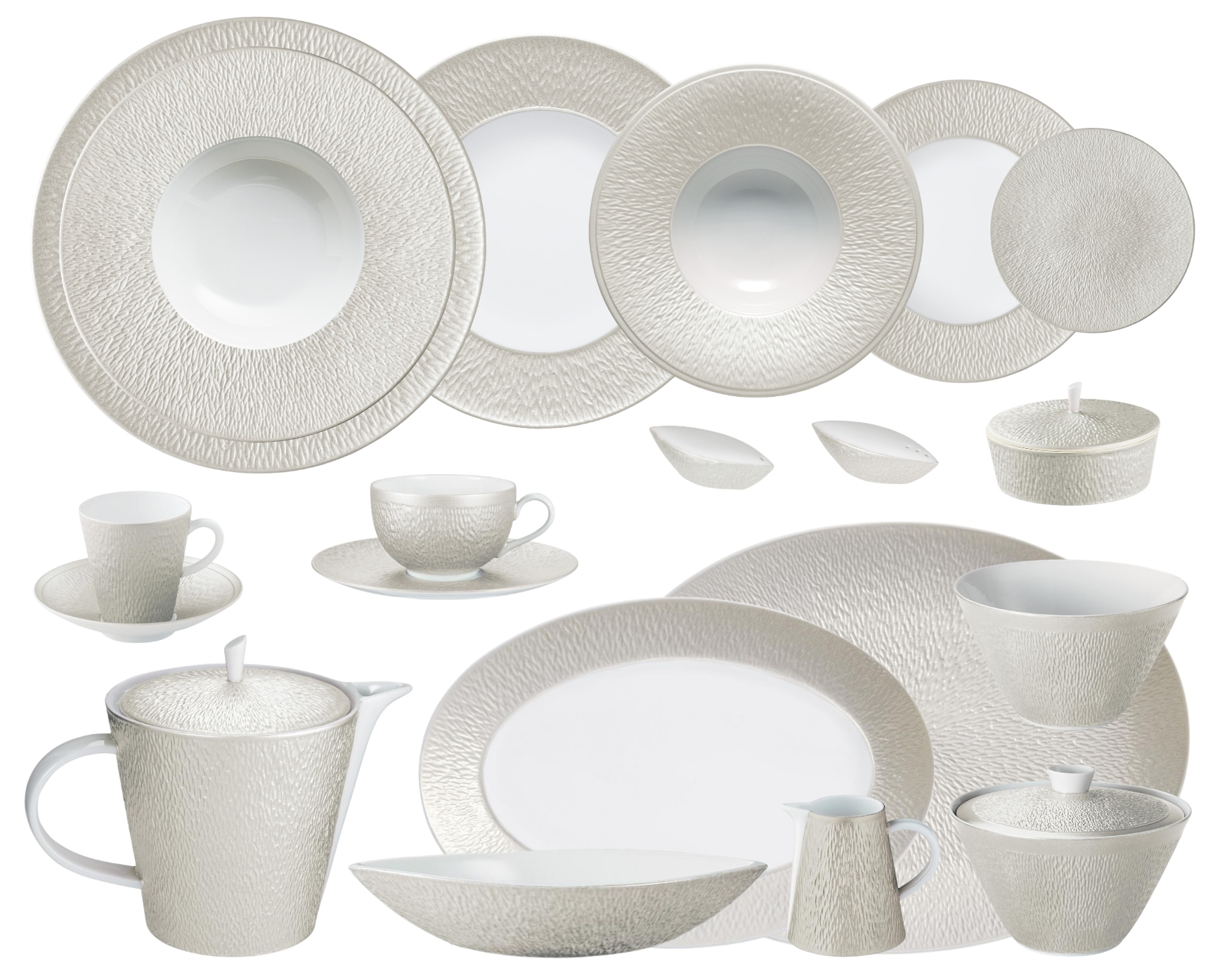 Raynaud, Minéral irisé Pearl Grey, Grand dining set for 8 persons