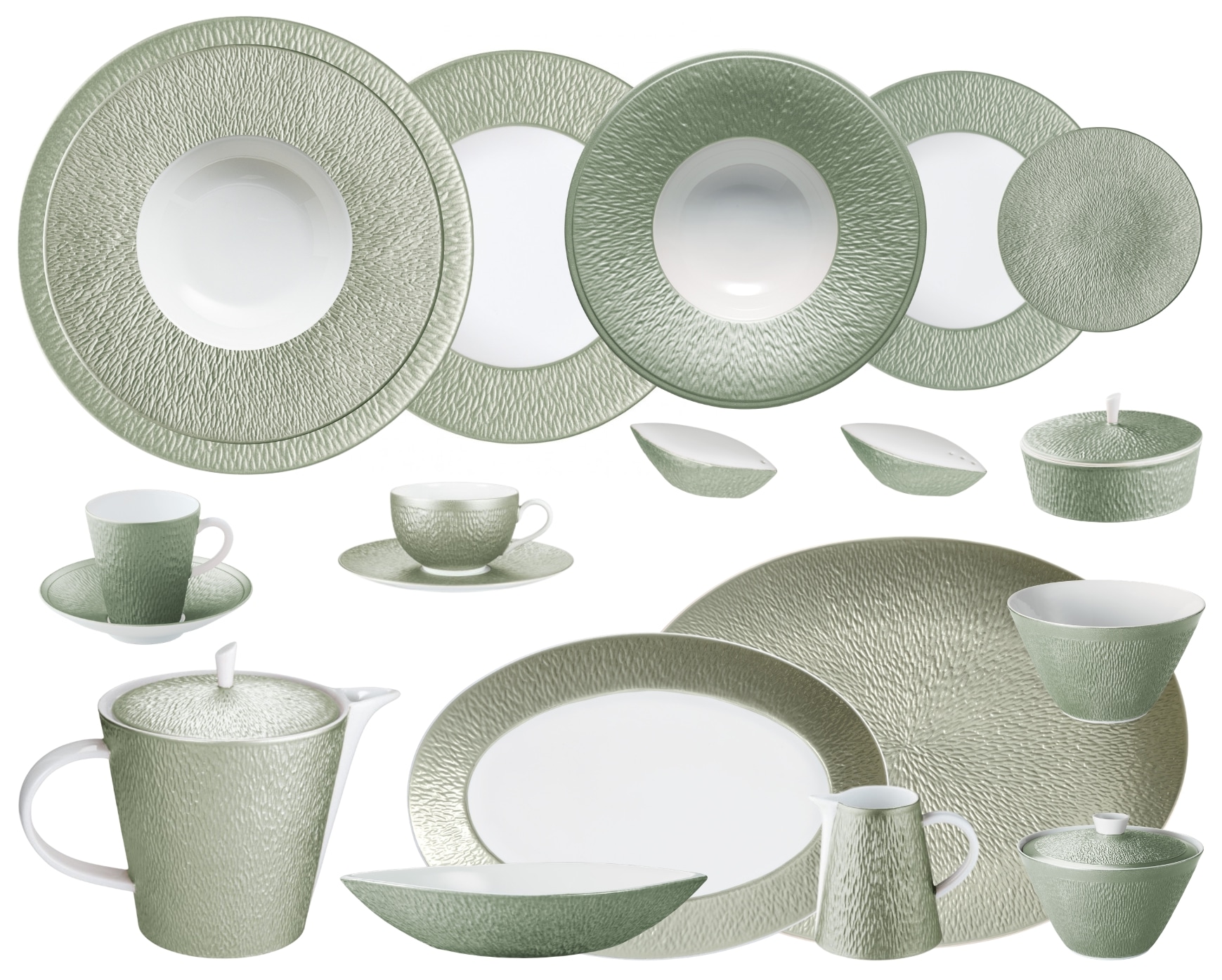 Raynaud, Minéral irisé Celadon, Grand dining set for 8 persons