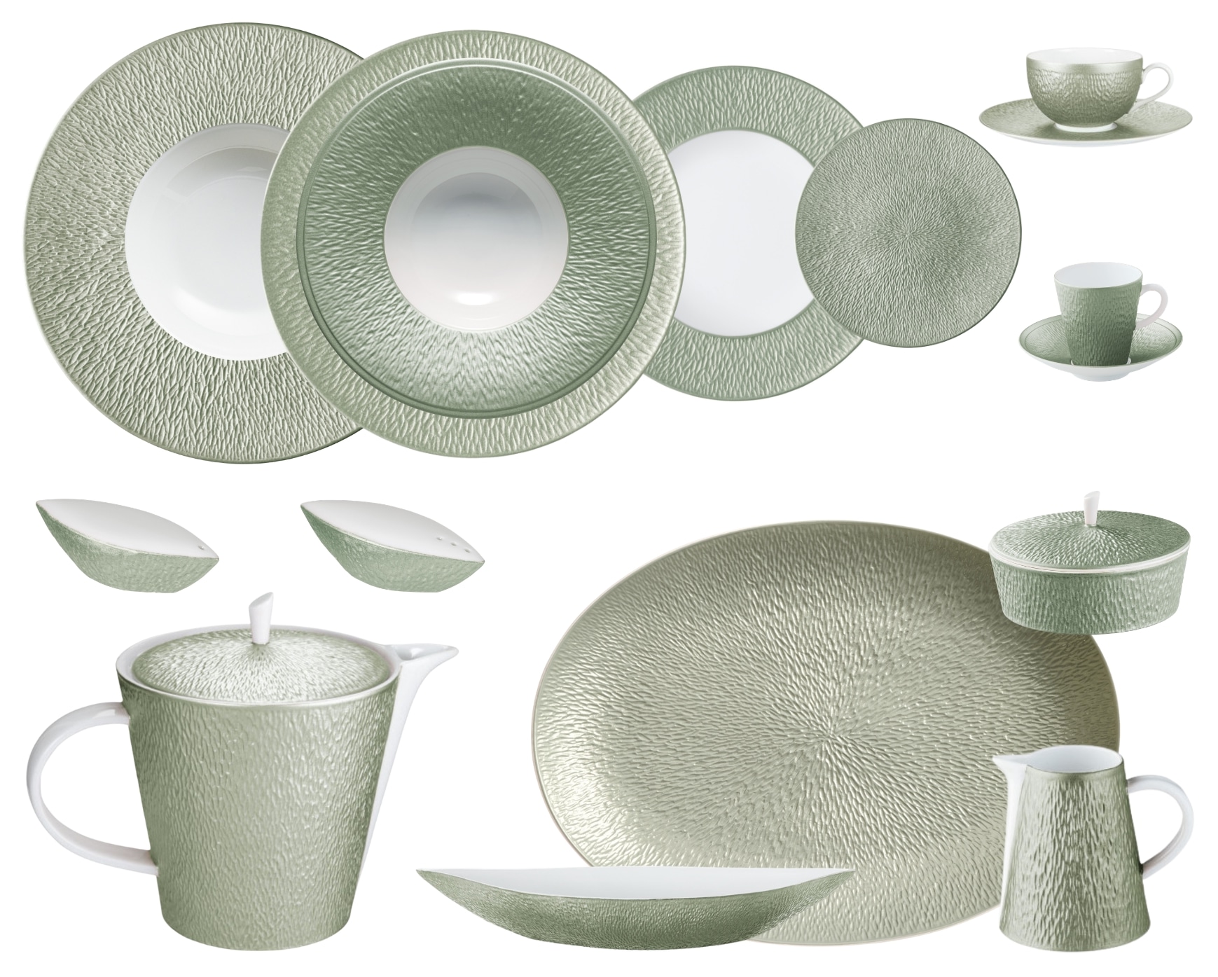 Raynaud, Minéral irisé Celadon, Dinner set for 6 persons
