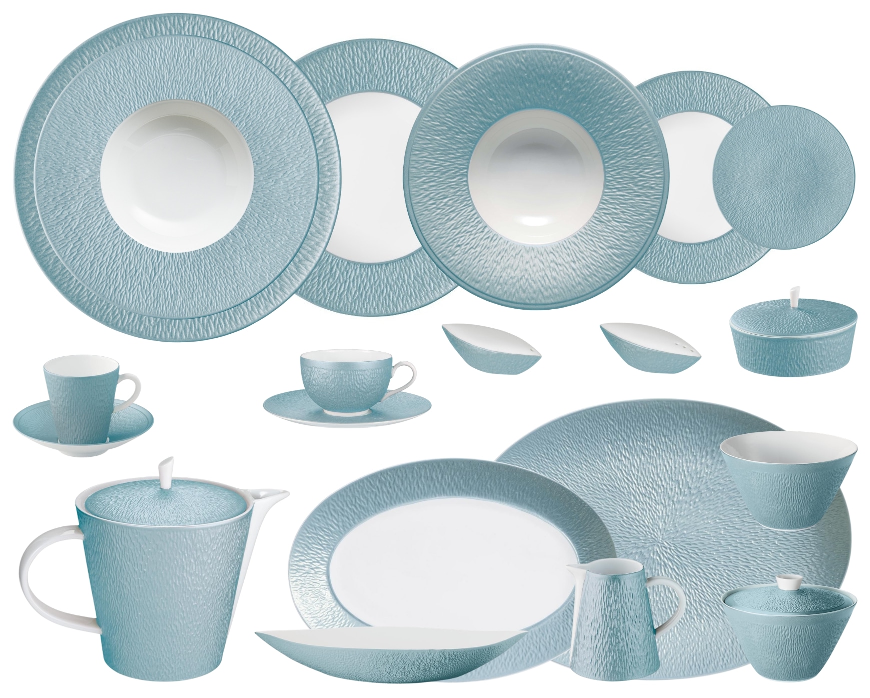 Raynaud, Minéral irisé Sky Blue, Grand dining set for 8 persons