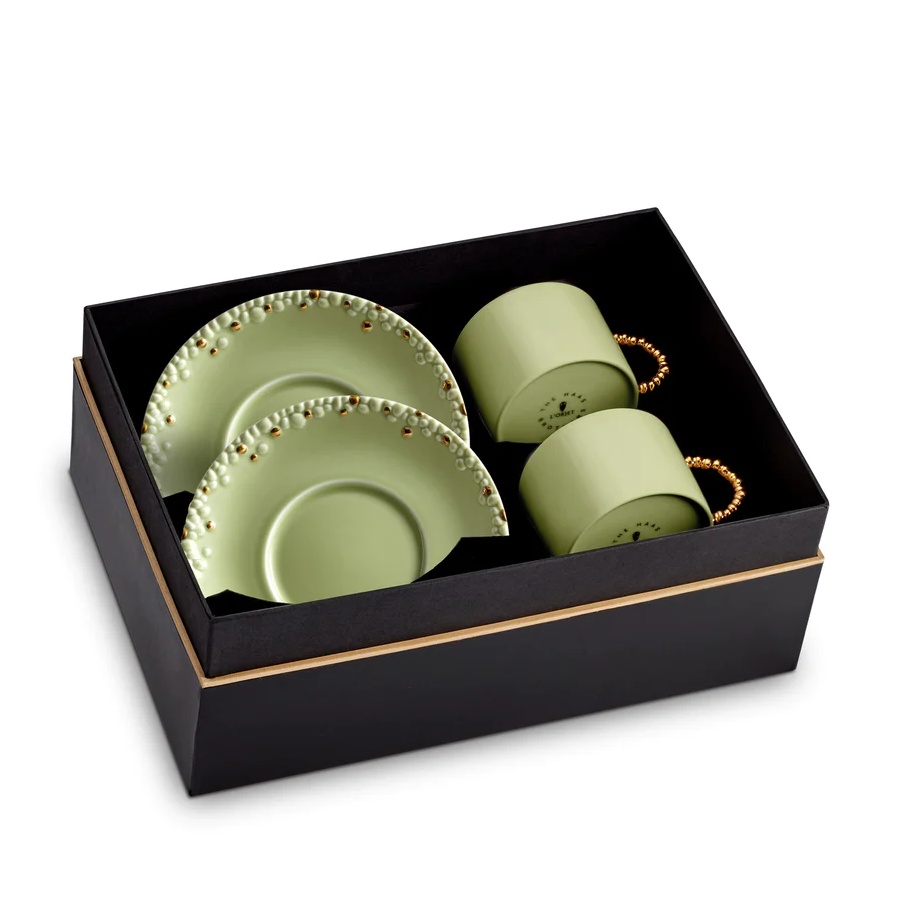 L'Objet, Haas Mojave Matcha Gold, Set of 2 tea cups and saucers