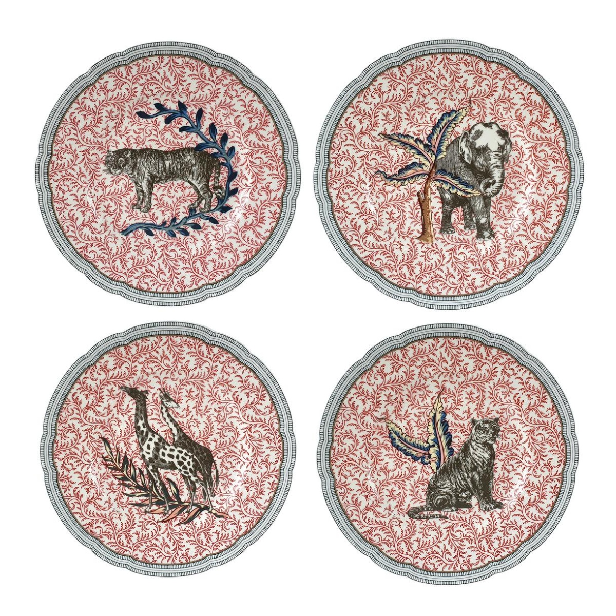 Bernardaud, Braquenié, Set of 4 assorted salad plates