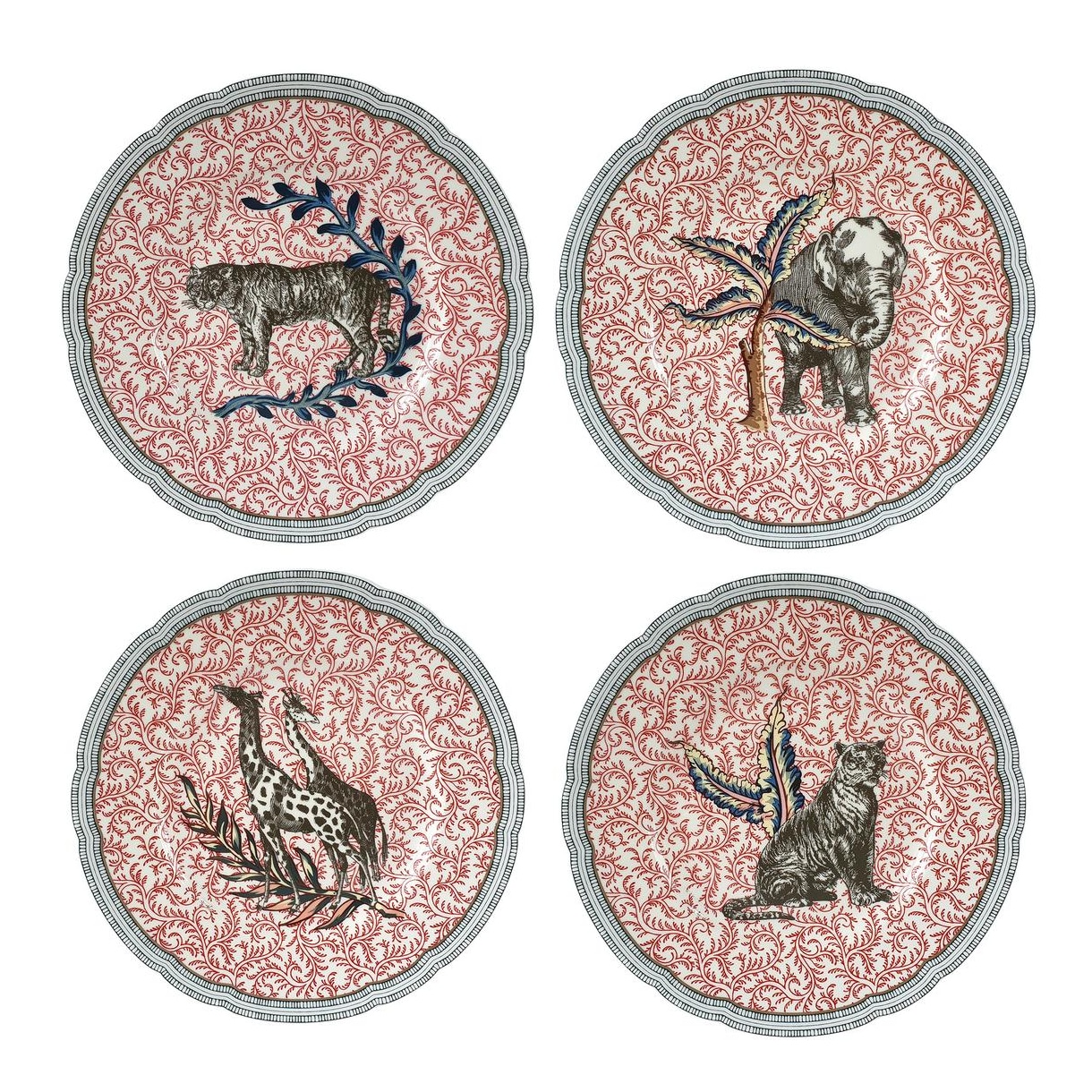 Bernardaud, Braquenié, Set of 4 assorted salad plates