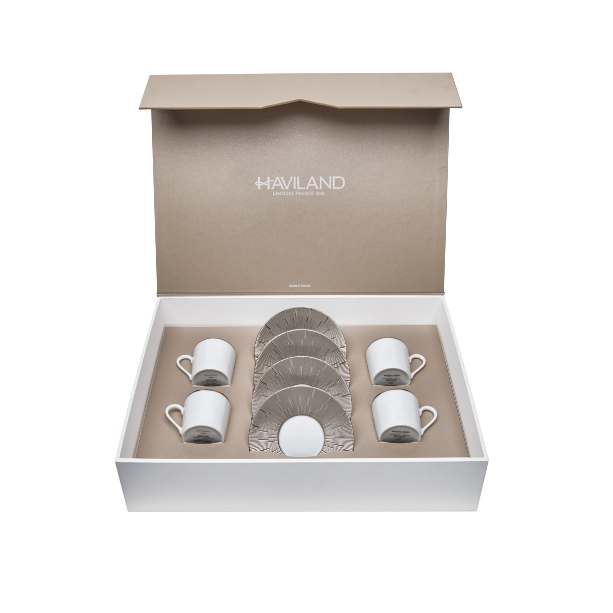 Haviland, Infini platinum, Set of 4 coffee cups saucers