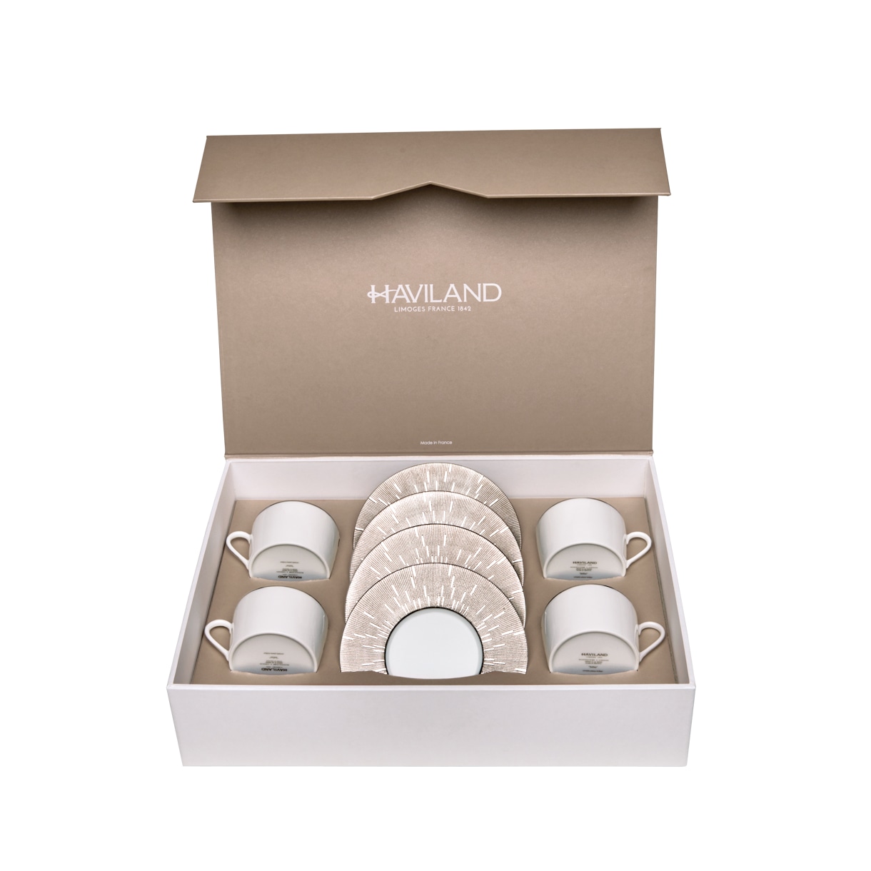 Haviland, Infini platinum, Set of 4 teacups and saucers