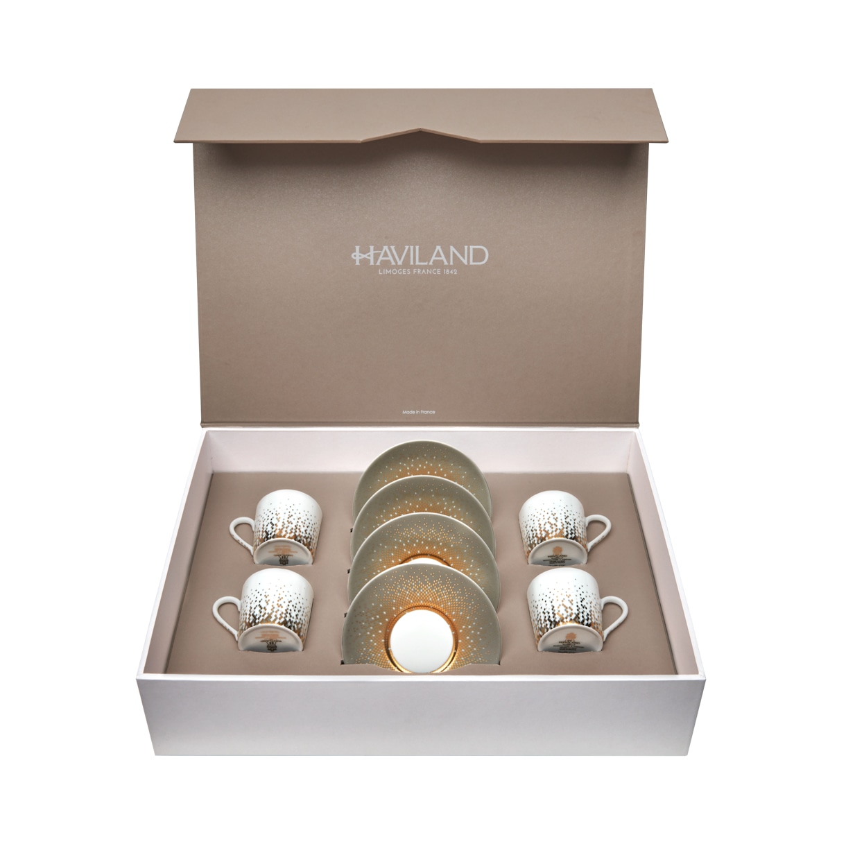 Haviland, Souffle d'or, Set of 4 coffee cups saucers