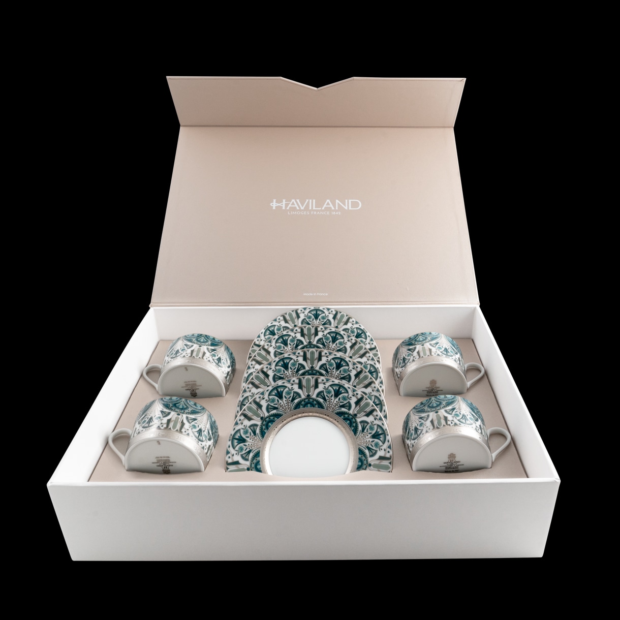 Haviland, Rêves du Nil Platinum, Teacups & Saucers, set of 4