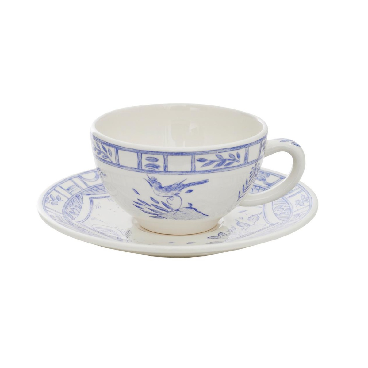 Gien, Oiseau Bleu, Breakfast cup & saucer, set of 2