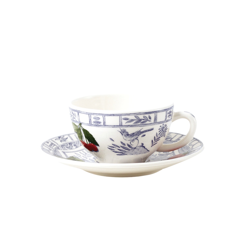 Gien, Oiseau Bleu Fruits, Breakfast cup & saucer, set of 2