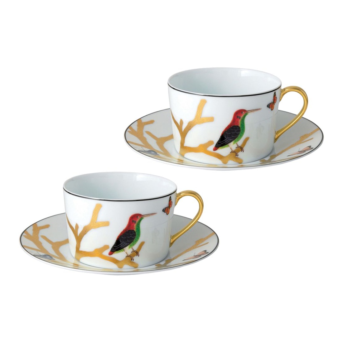 Bernardaud, Aux Oiseaux, Gift box set of 2 breakfast cups and saucers