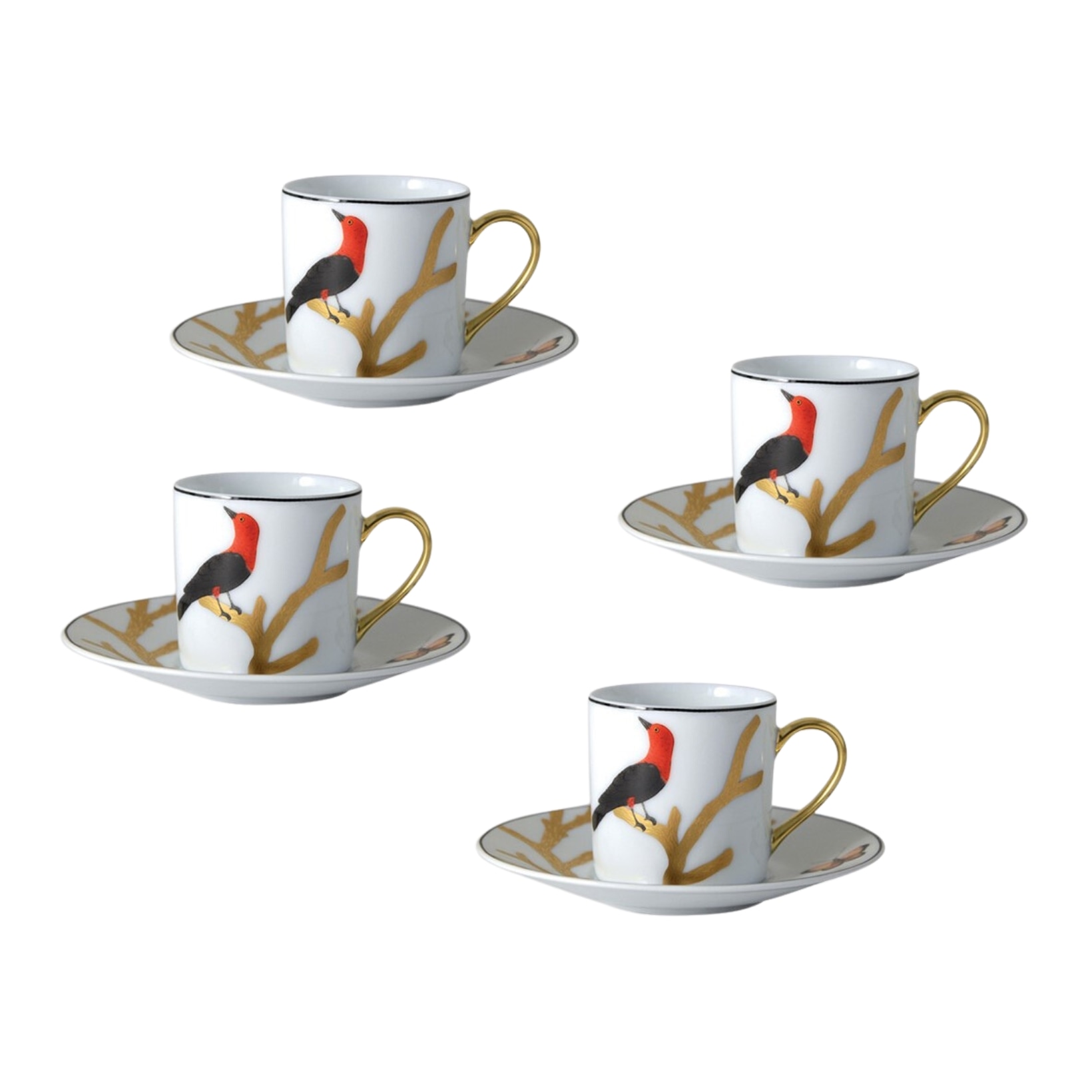 Bernardaud, Aux Oiseaux, Set of 4 coffee cups and saucers