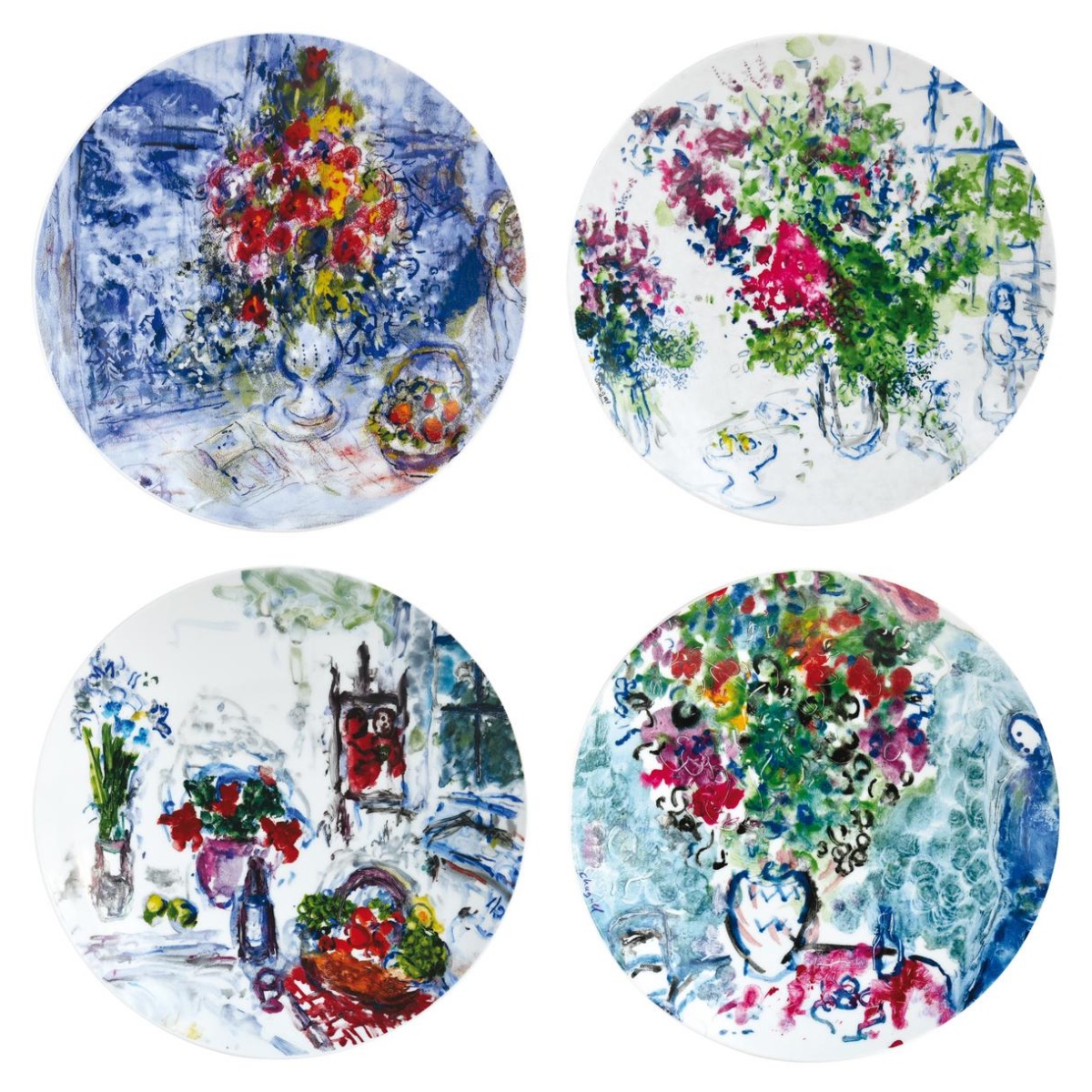 Bernardaud, Les Bouquets de Fleurs - Marc Chagall, Set of 4 salad plates