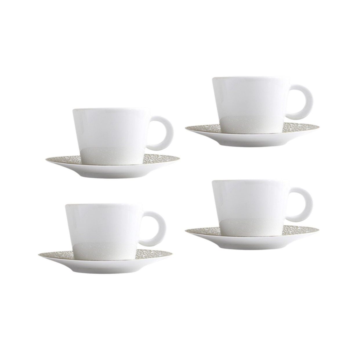 Bernardaud, Ecume Mordoré, Set of 4 tea cups & saucers