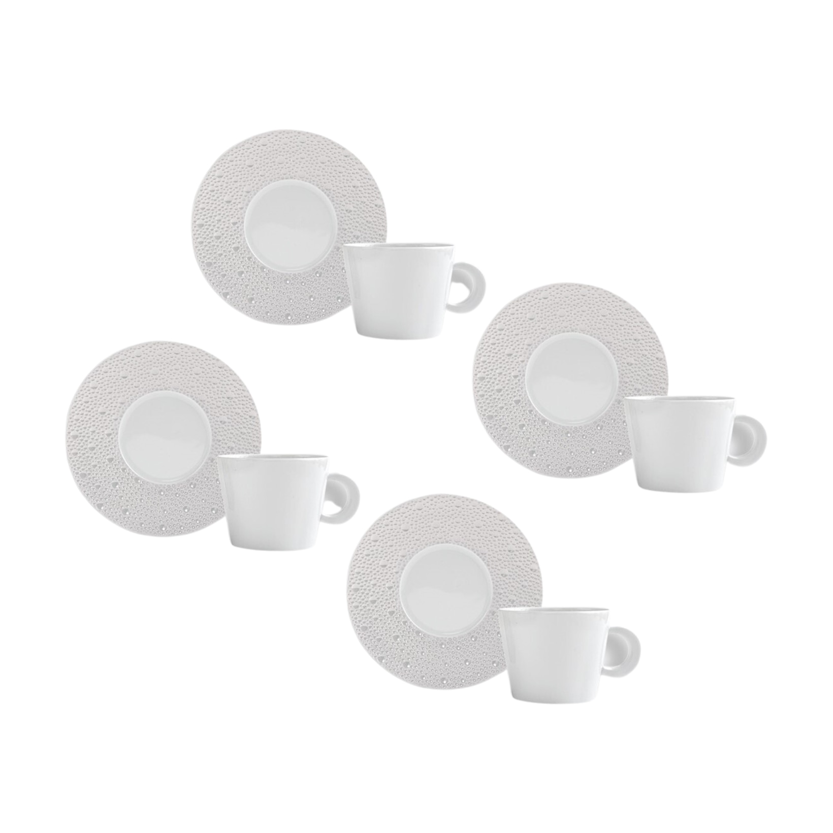 Bernardaud, Ecume Perle, Set of 4 tea cups & saucers