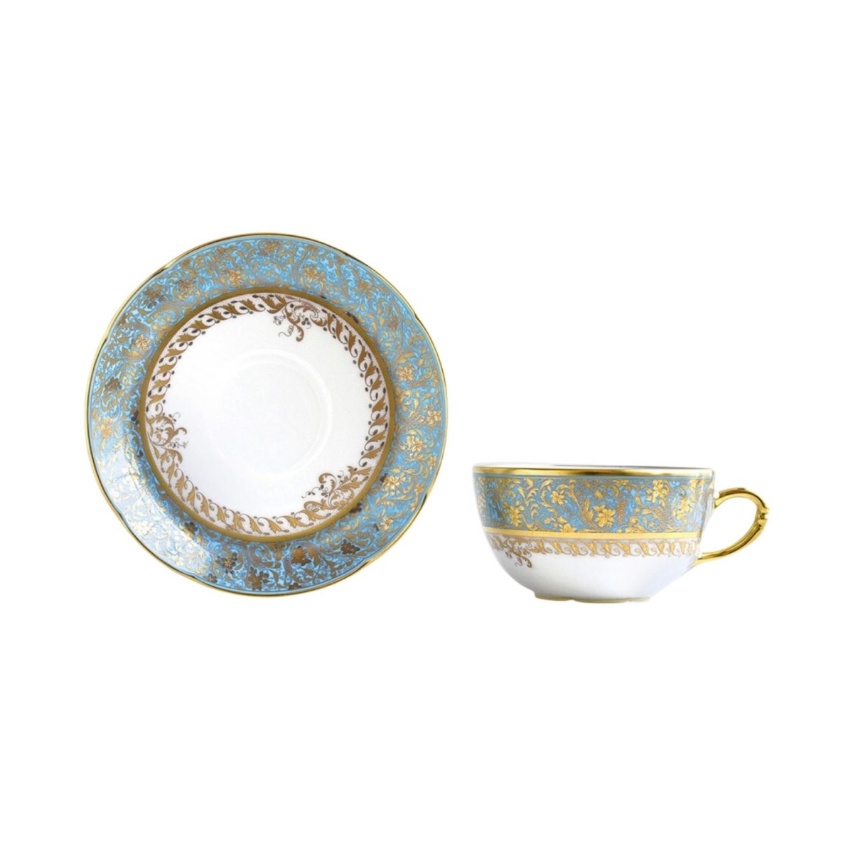 Bernardaud, Eden turquoise, Set of 4 tea cups and saucers