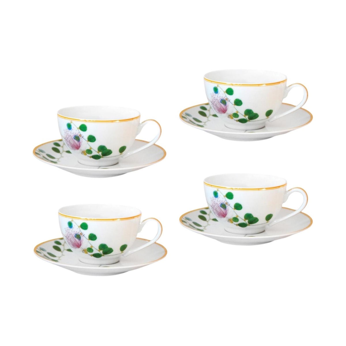 Bernardaud, Jardin Indien, Set of 4 tea cups and saucers