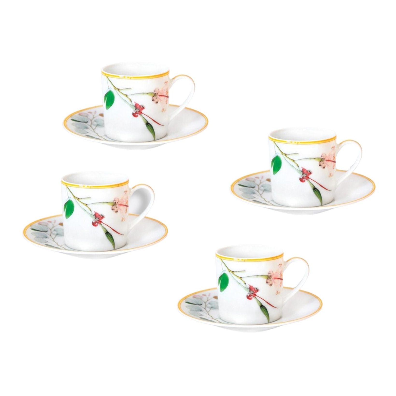 Bernardaud, Jardin Indien, Set of 4 coffee cups and saucers
