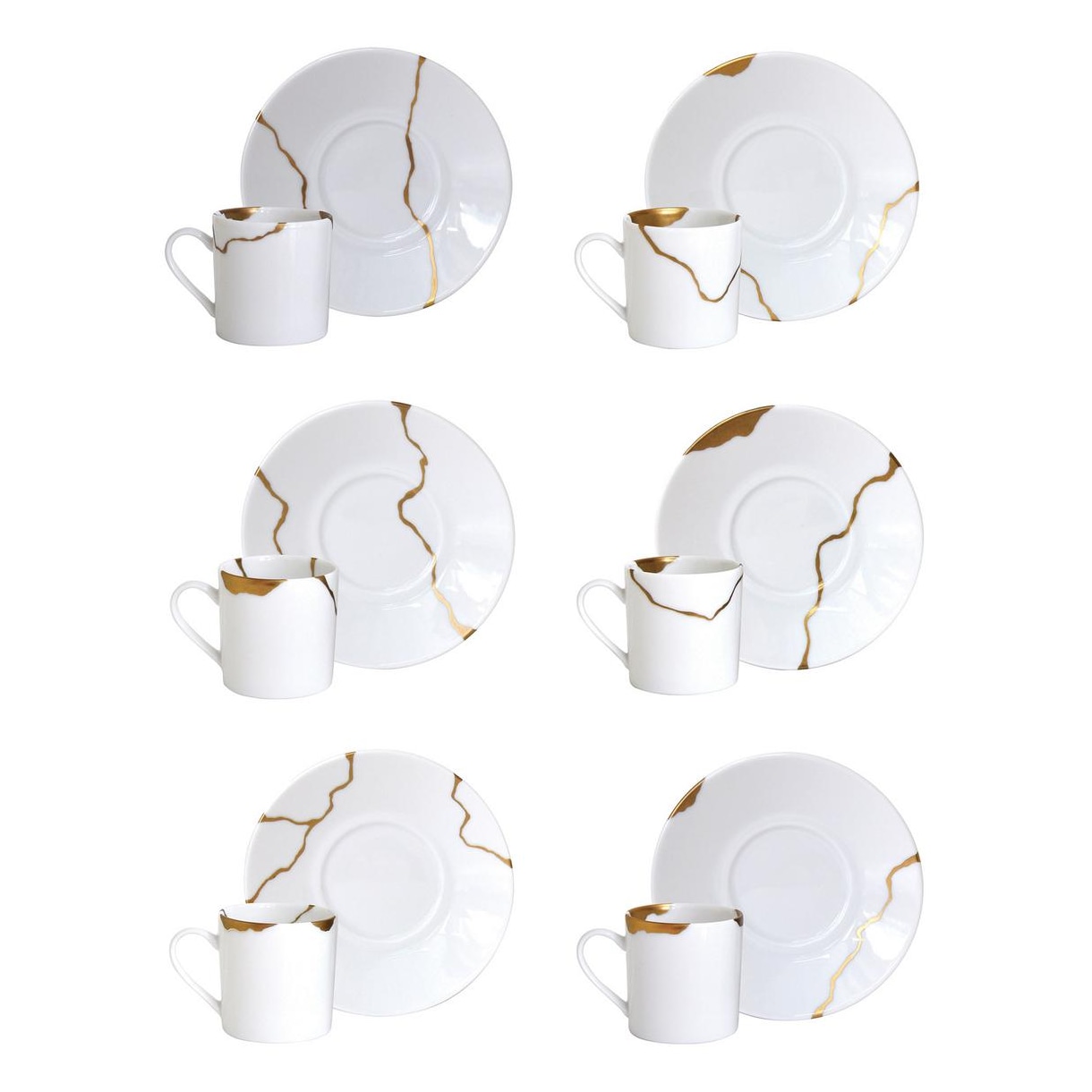 Bernardaud, Kintsugi, Set of 6 coffee cups and saucers