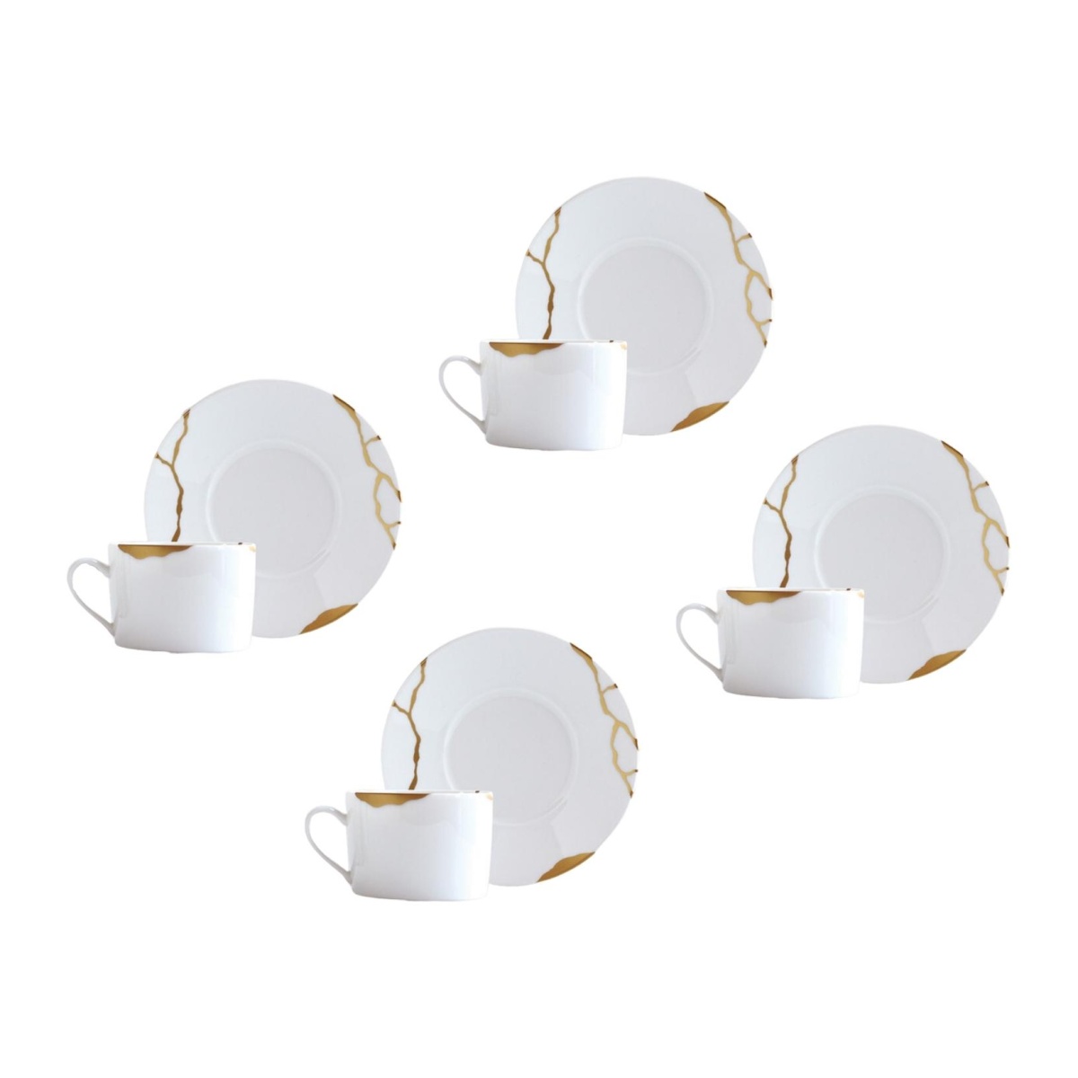 Bernardaud, Kintsugi, Set of 4 tea cups and saucers
