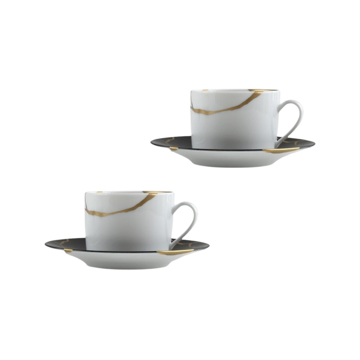 Bernardaud, Kintsugi, Charbon set of 2 tea cups and saucers