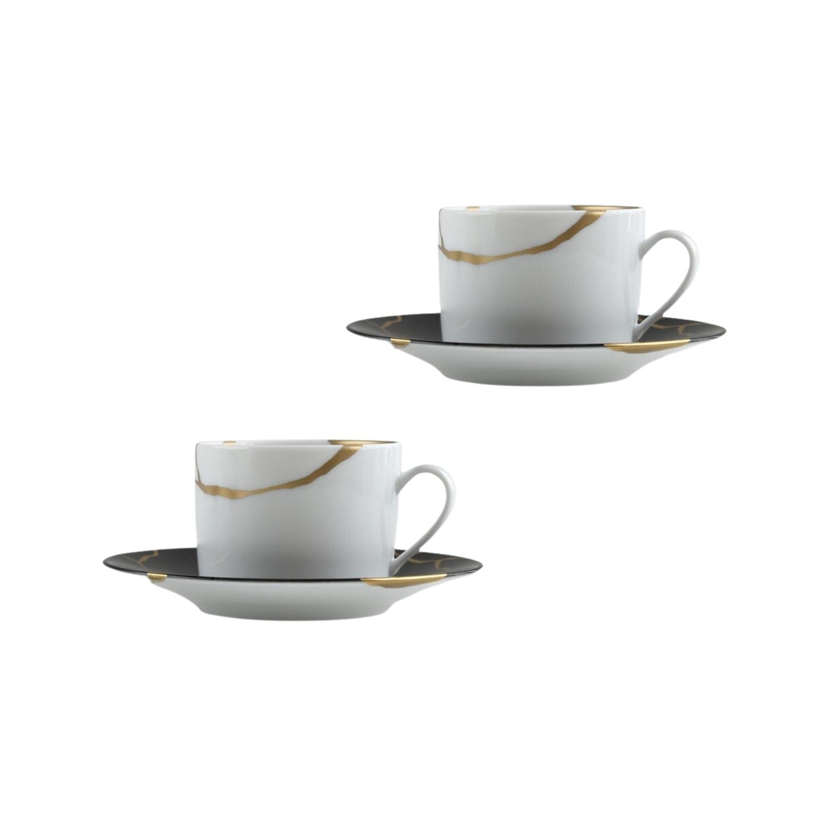 Bernardaud, Kintsugi, Charbon set of 2 tea cups and saucers