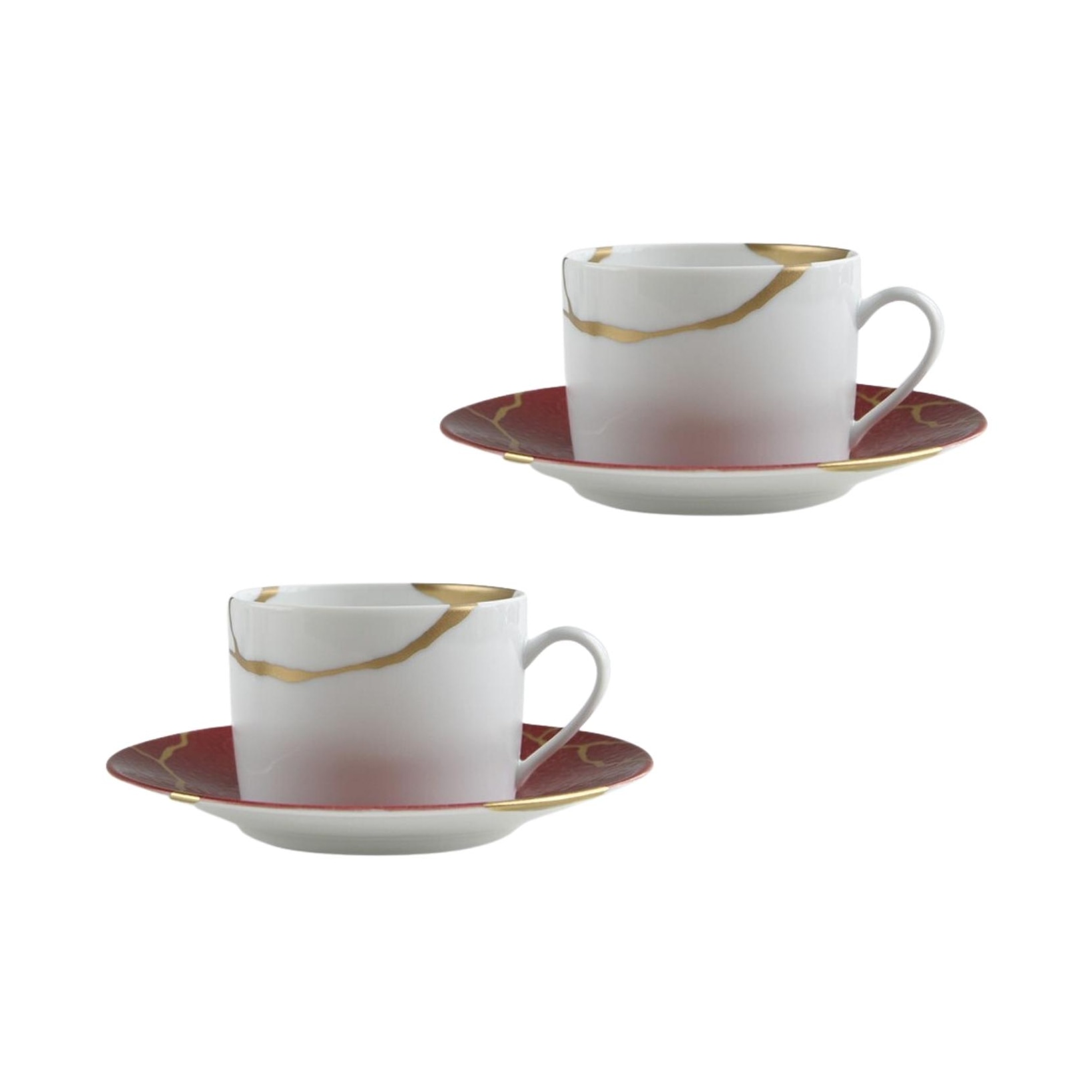 Bernardaud, Kintsugi, Rouge Empereur set of 2 tea cups and saucers