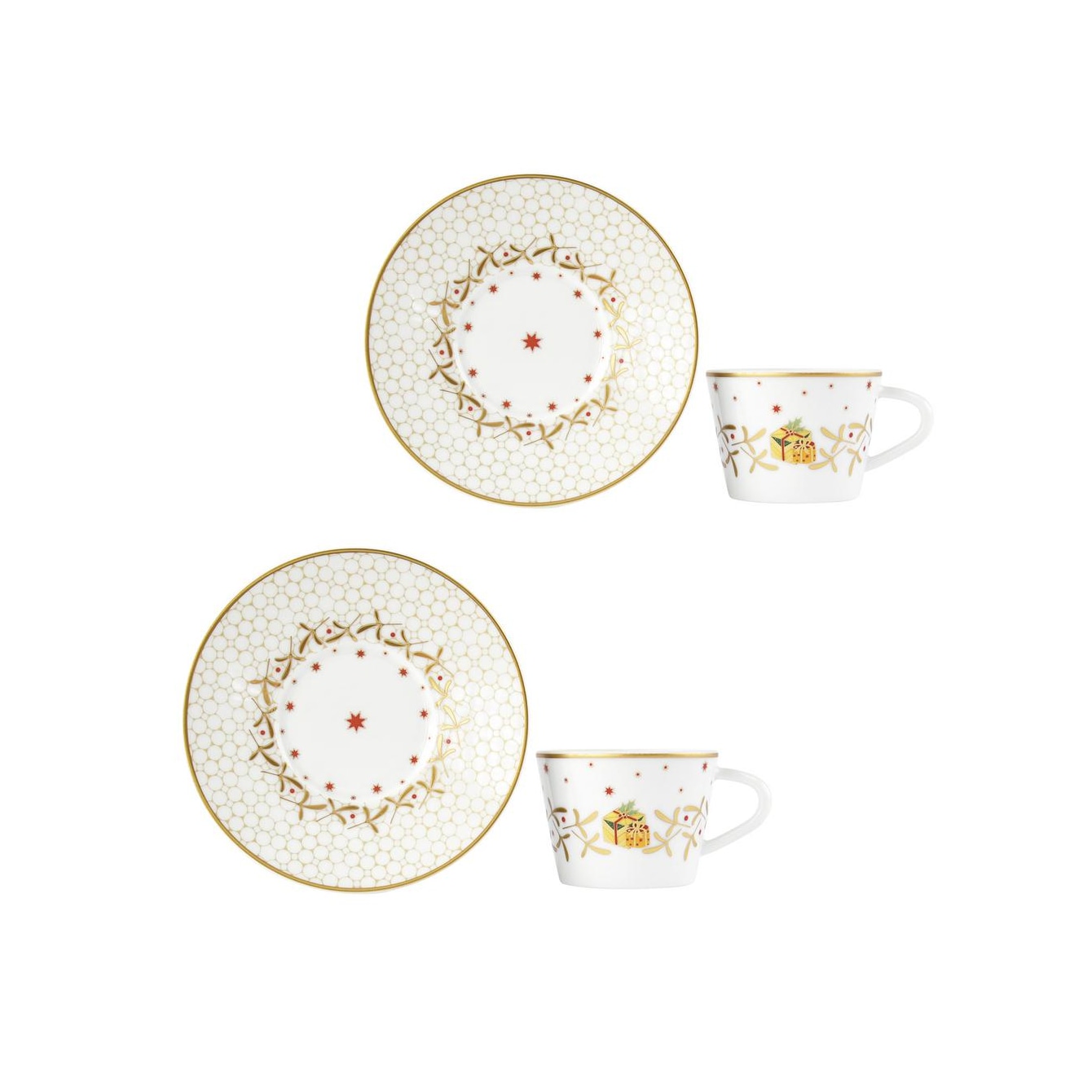 Bernardaud, Noël, Set of 2 coffee cups and saucers