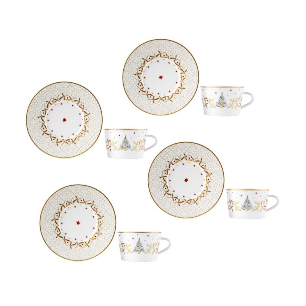 Bernardaud, Noël, Set of 4 tea cups and saucers