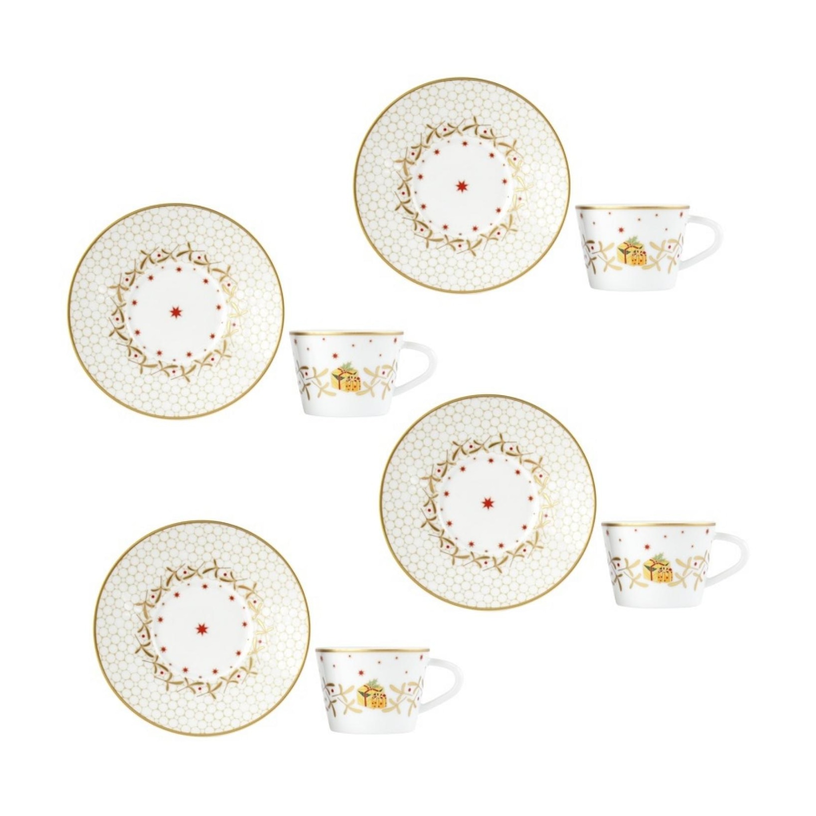 Bernardaud, Noël, Set of 4 coffee cups and saucers