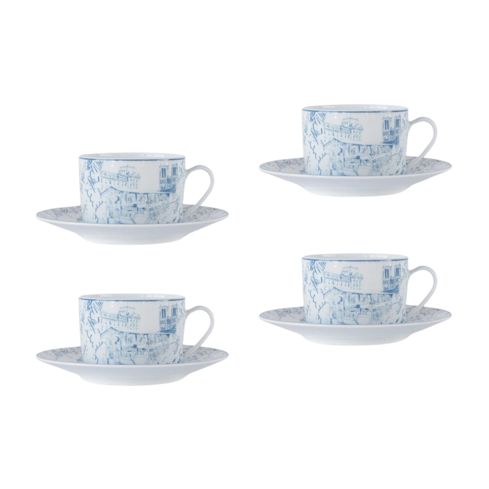 Bernardaud, Tout Paris, Set of 4 tea cups and saucers